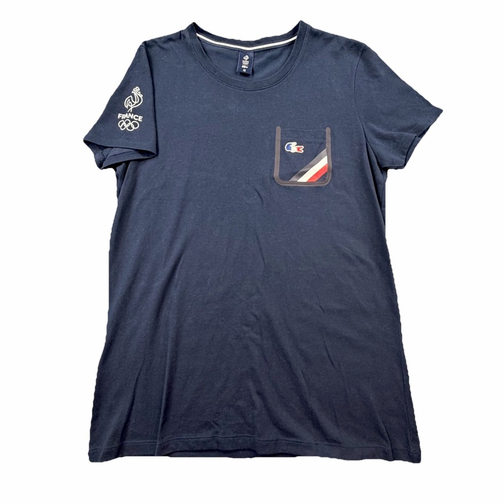 Lacoste France Olympic Team T Shirt Women 42 Navy Crocodile Tee